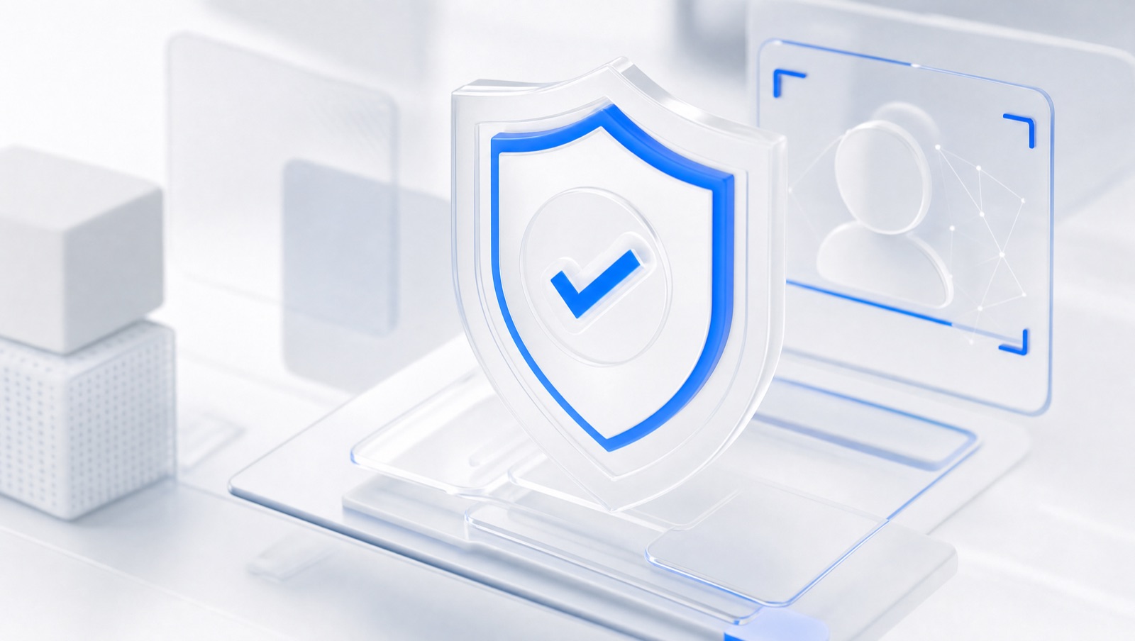 Stylised identity-verification and compliance checks in cool blue tones